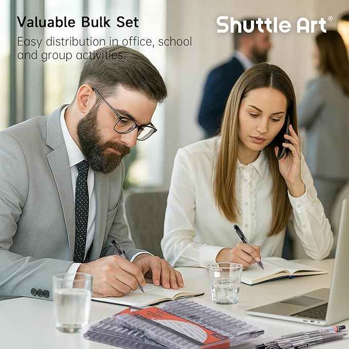 Shuttle Art Black Gel Pens, Ink Glide Series 60 Pack Retractable 0.5mm Fine Point Rollerball Gel Ink Pens Bulk Set Quick Drying Smooth Writing with Grip for Journaling Note Taking Office School Home