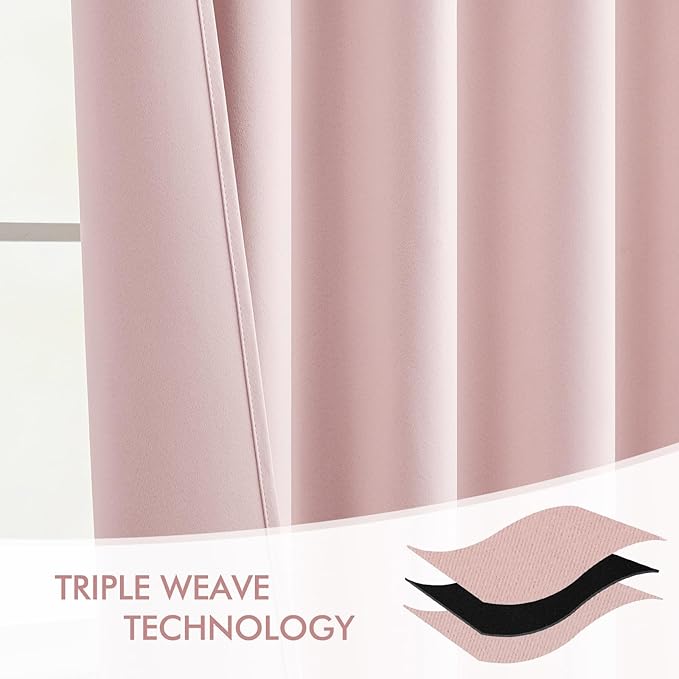 MIULEE Baby Pink Back Tab Blackout Curtains 102 Inch Long 2 Panels Set
