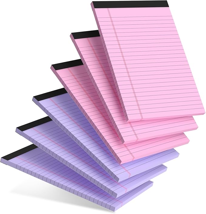 AILZFEI Pink Purple Small Legal Pad 5 x 8 College Ruled Color Legal Pads Paper Notepads 6 Pack Sturdy Back Writing Pads 5 x 8 Note Pads Perforated Narrow Ruled Pads of Paper