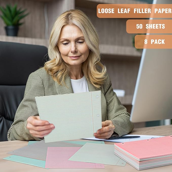 PerKoop 400 Sheets Colored Loose Leaf Paper 8.5" x 11" college ruled Lined 3 Hole Punched notebook Filler Paper for 3 Ring Binders Office School Supplies (Bohemian Color)