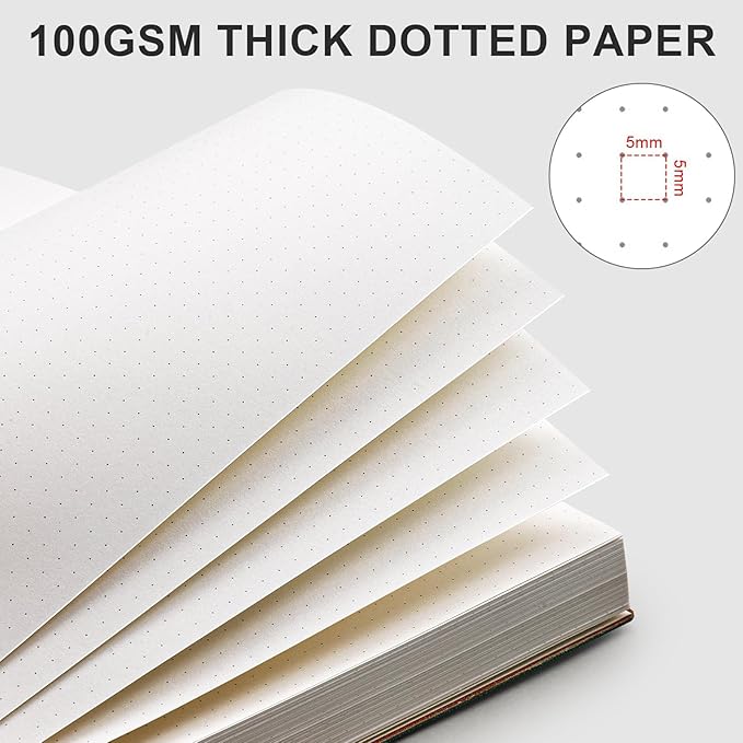 AHGXG Bullet Dotted Journal - 320 Pages Dot Grid Notebook B5 Large Journal, 100gsm Thick Dotted Paper, Leather Softcover, with Journal Stencils, Inner Pocket, 7.6'' X 10'' - GrayBlue