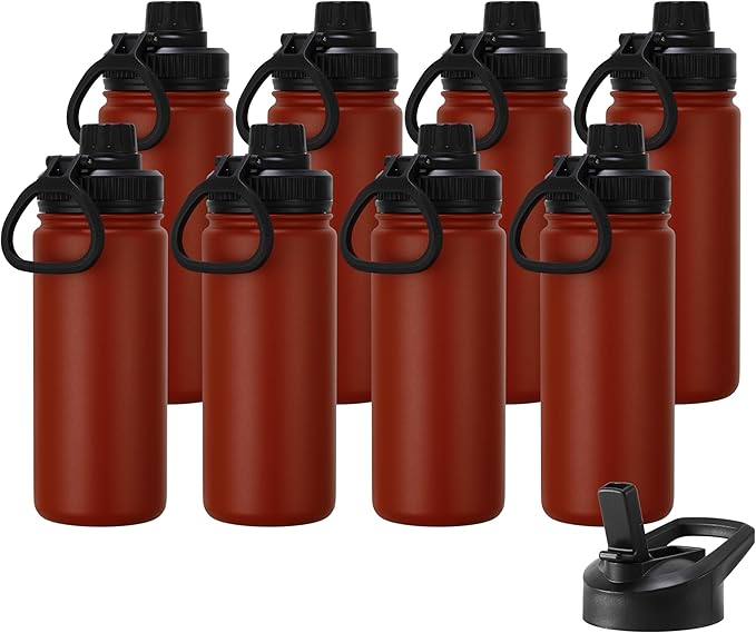 DOMICARE 16 oz Kids Water Bottle for School Stainless Steel Double Wall Vacuum Insulated Water Bottle with Straw lids & Spout Lid, Leakproof BPA Free (Red,8)