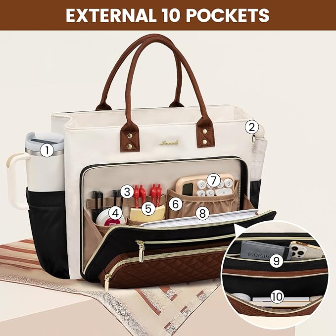 LOVEVOOK Teacher Tote Bag for Women Work, Laptop Bag With Large Cup Holder, Nurse Bags Professional Computer Briefcase, Business Large Purses Handbag, Diaper Bag Mother Gift, 15.6 Inch