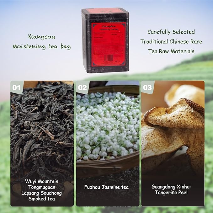 Xiangsou Moistening Tea,Lapsang Souchong Tea,Chinese Classical Smoked Black Tea with 30 Tea Bags,Strong Flower Fragrance With a Smoky Taste