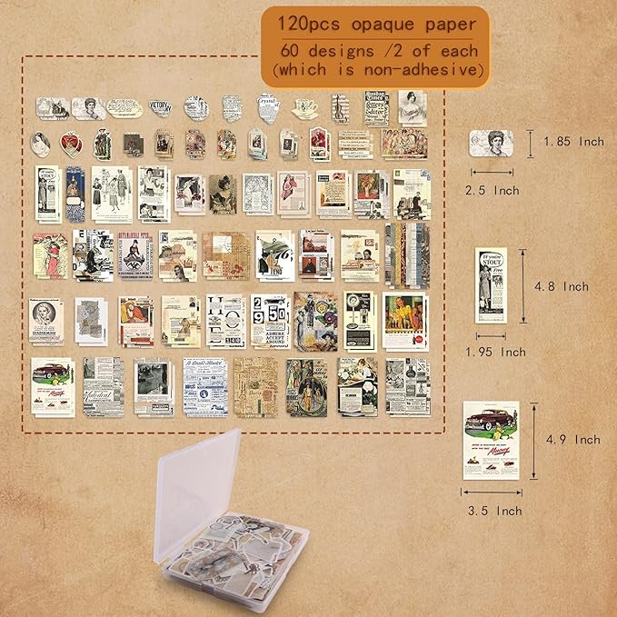 200Pcs Vintage Scrapbook Stickers, Aesthetic Junk Journal Stamping Supplies Kit, Scrapbooking Ephemera Washi Paper for Bullet Journaling Planners Diary Collage