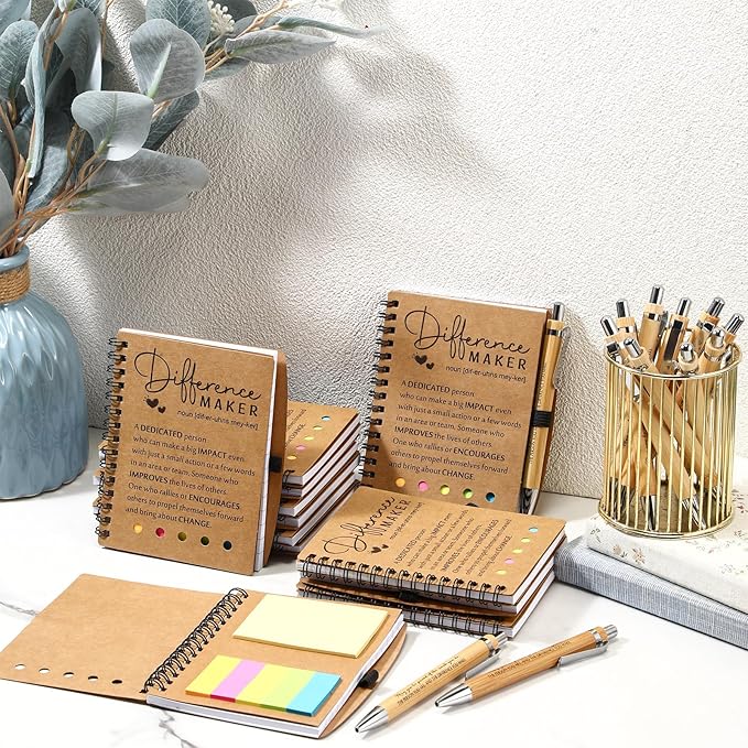 Jetec Inspirational Notebooks Bulk Spiral Notebook with Sticky Notepad Motivational Pens Valentines Day Gifts for for Employee Coworker Nurse Staff Teacher Nurse Volunteer(25 Sets,Difference Maker)