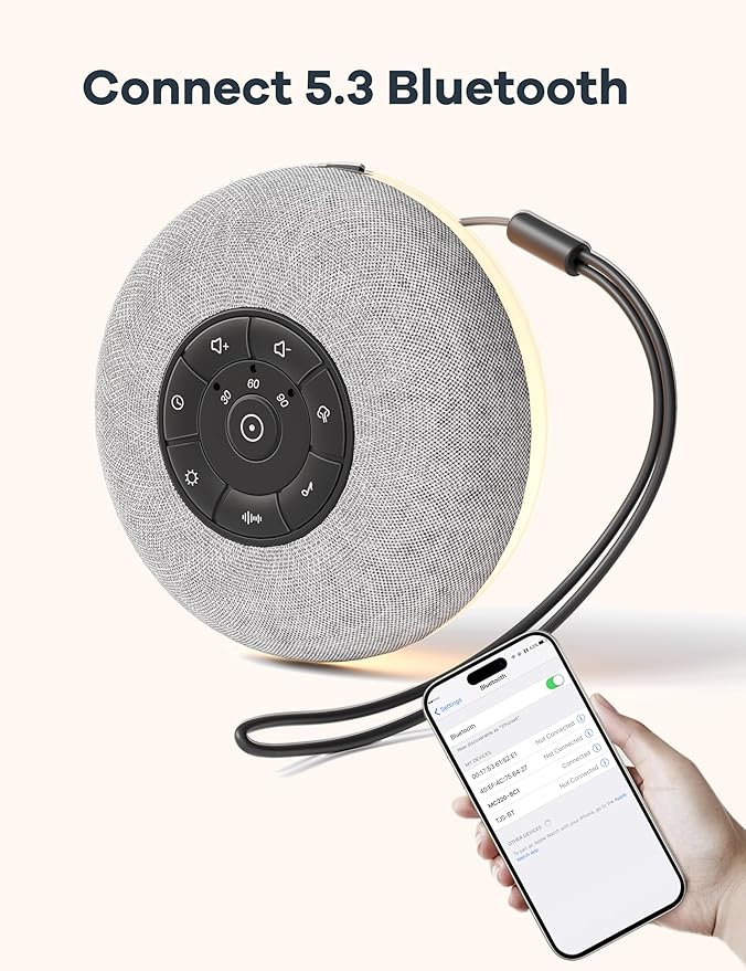 Portable Sound Machine, Long Battery with Loud Bluetooth Speaker, 39 Special Soothing Sounds, White Noise Sound Machine for Sleeping