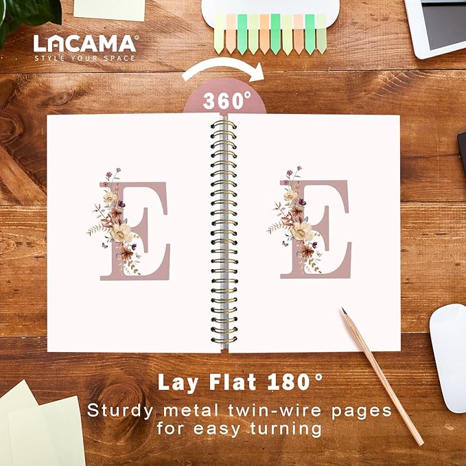 Lacama Pink Initial Letter E Notebook Journal, Aesthetic Wildflower Personalized Spiral Notebook, Customized Monogrammed Gifts, Birthday Gifts for Women, School Supplies, Office Supplies 5.5x8.3