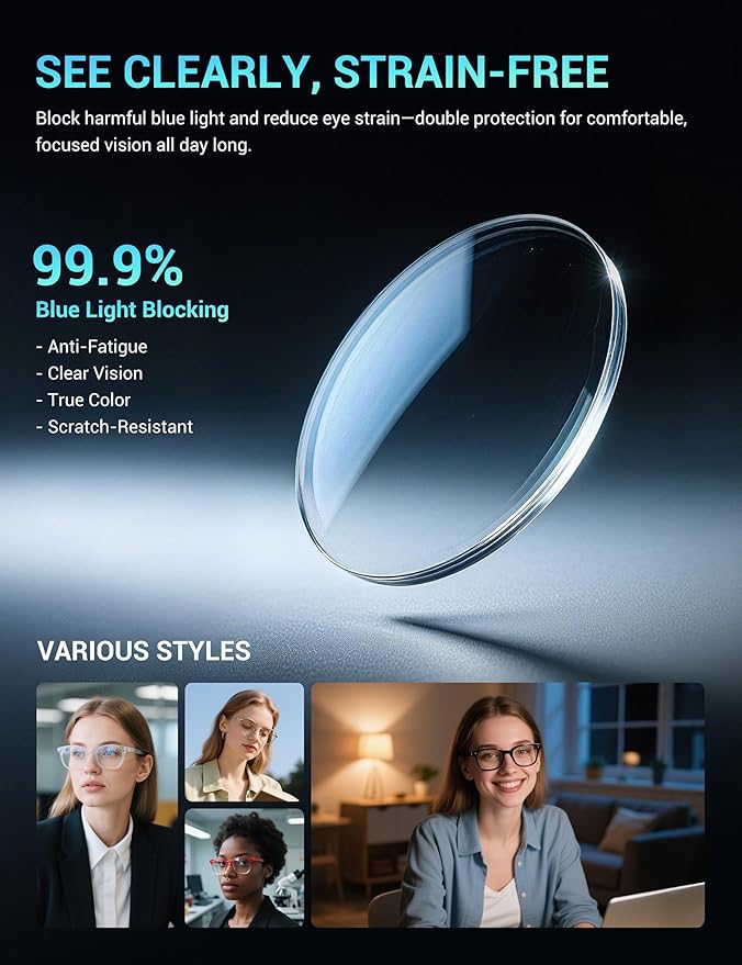TIJN Olisa Blue Light Blocking Glasses for Women Men,Oval Glasses Frame Bluelight Glasses for Gaming/Computer/Screen