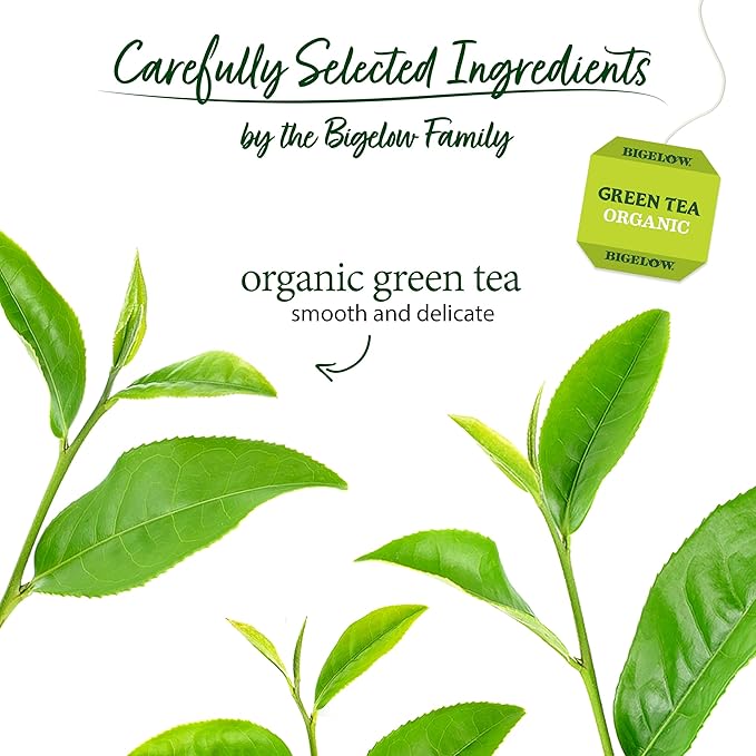 Bigelow Tea Organic Green Tea Bags Box, Caffeinated Tea with Green Tea, 40 Count Box (Pack of 6), 240 Total Tea Bags