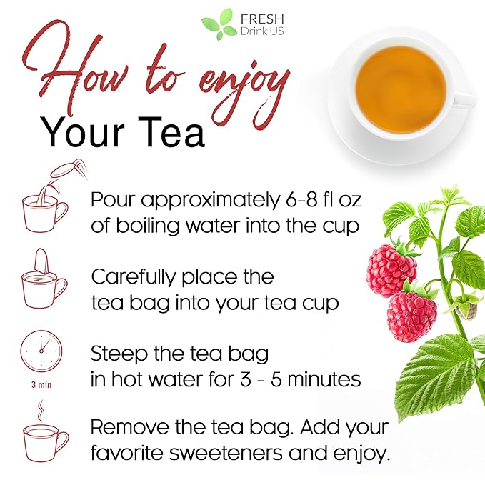 FreshDrinkUS, Premium Raspberry Leaf Tea with Chamomile – 135 Tea Bags | Naturally Caffeine-Free Herbal Blend | Soothing Floral Flavor | Premium Loose Herbal Tea in Natural Material Tea Bags