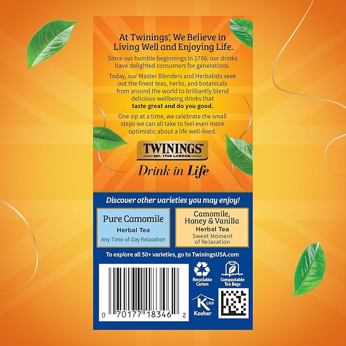 Twinings Nightly Calm Herbal Tea Individually Wrapped Bags, 20 Count (Pack of 1), Spearmint & Lemongrass, Naturally Caffeine-Free, Enjoy Hot or Iced, 20 Teabags