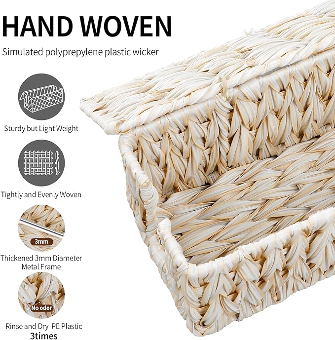 Cable Management Box,Boho Decorative Handwoven 2 Open Slots Cord Organizer Hider Box with Lid for TV Wires, Computer, Router, USB Hub and Under Desk Power Strip