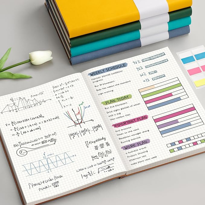 AHGXG Graph Paper Notebook - 320 Pages Grid Paper Notebook Large Journal B5, 100gsm Thick Graph Paper, Leather Softcover, Inner Pocket, 7.6'' X 10''- GrayBlue