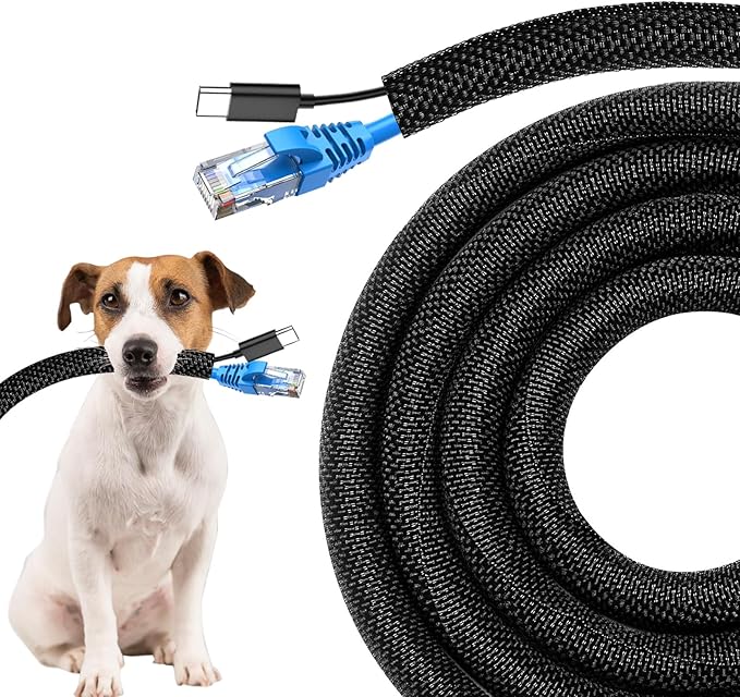 Secbolt Cord Protectors from Pets No Chew, 25ft - 3/8 inch Ultra Durable Cord Covers for Pets, Bite-Resistant Cable and Wire Protector for Cats, Dogs, Rabbits - Black