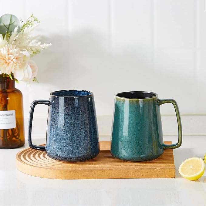 HYTYSKAR 24 OZ Extra Large Ceramic Coffee Mug, Jumbo Coffee Mugs, Big Tea Cups with a Large Handle for Office and Home, Microwave and Dishwasher Safe (24 OZ Green)