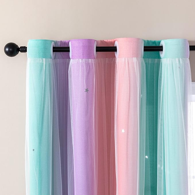 XiDi Curtains for Bedroom Decor, Rainbow Pink Purple Green 34/79/1