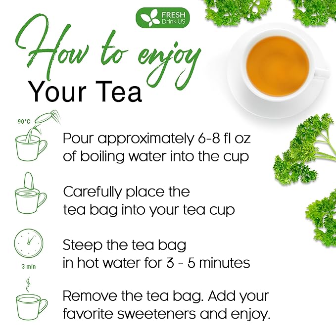 FreshDrinkUS, Premium 15 Parsley Leaf Tea Bags, 100% Natural & Pure from Parsley Leaves. Loose Leaf Parsley Herbal Tea. Made with Natural Material Tea Bags. No Sugar, No Caffeine, No Gluten, Vegan.