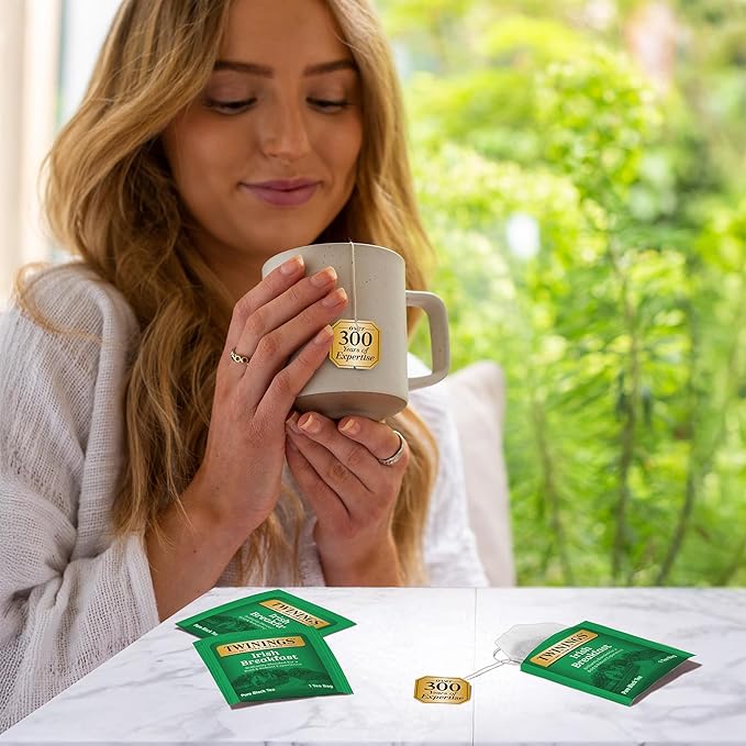 Twinings Irish Breakfast Black Tea Individually Wrapped Bags, 20 Count (Pack of 6), Flavourful, Robust Black Tea, Caffeinated, Enjoy Hot or Iced, 120 Teabags
