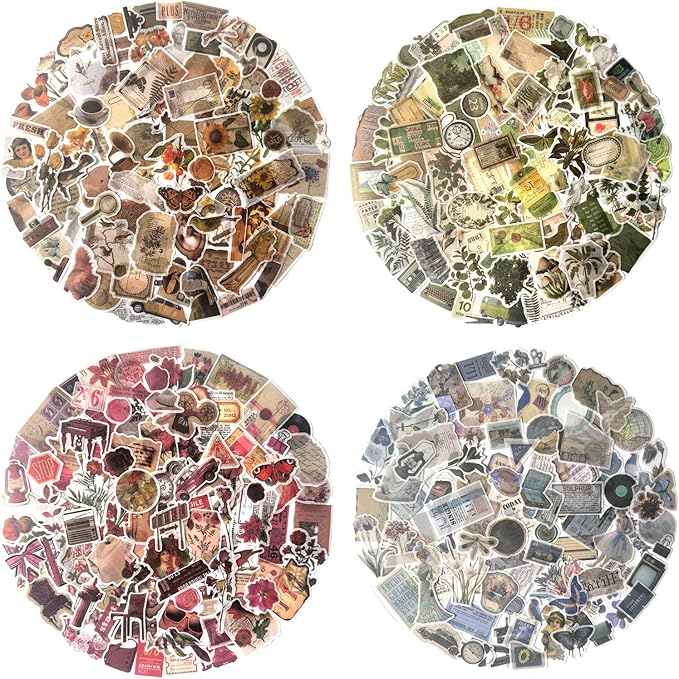 Maxleaf Vintage Washi Sticker Set, 400PCS Floral Retro Nostalgic Ephemera Stickers for Scrapbooking Journaling DIY Crafts Planner Diary Album Handmade Work Journal Envelope Gift Wrapping