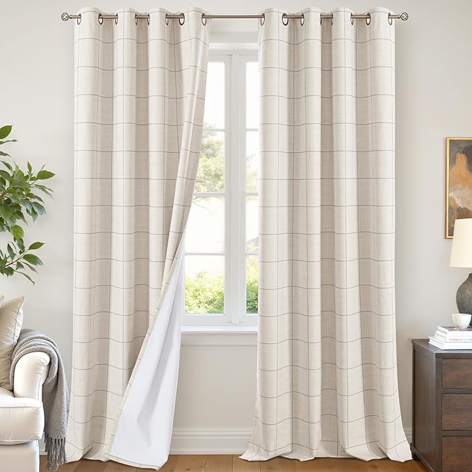 Lajode Grey Plaid Curtains Pattern Printed 90 Inches Long