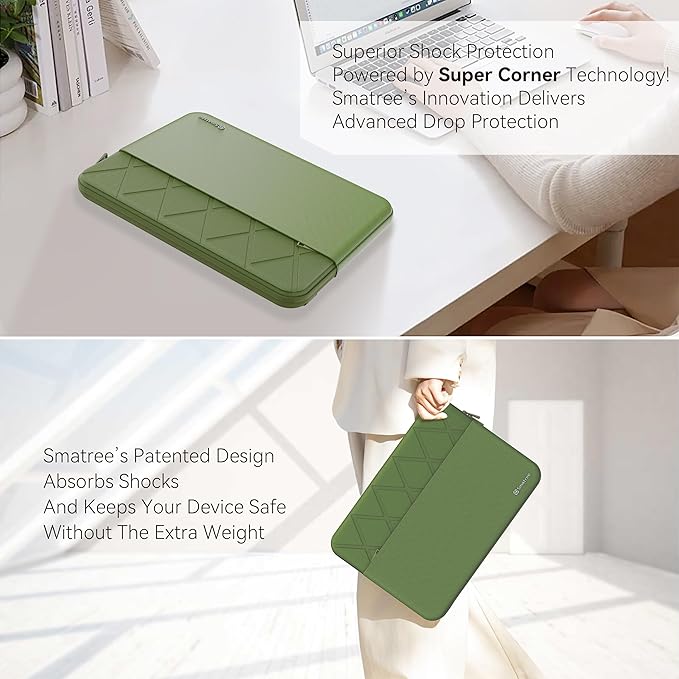 Smatree Laptop Sleeve for 14 inch Samsung Galaxy Chromebook Go/Galaxy Book Go 5G, Samsung Protective Laptop Case with Accessory Pocket, YKK Zipper, Patented Super Corner Design, Green (E415G)