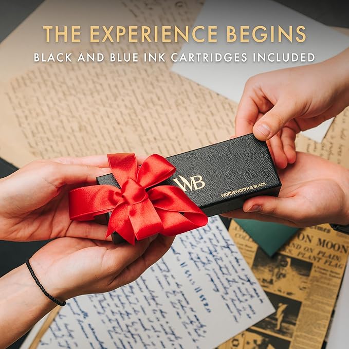 Wordsworth and Black Fountain Pen Mini EDC: Luxury Gold Heavy Pocket Pen, Gold Finish, Medium Nib, 6 Ink Cartridges, Ink Converter, Travel Refillable Writing Pen Gift Set, Men & Women