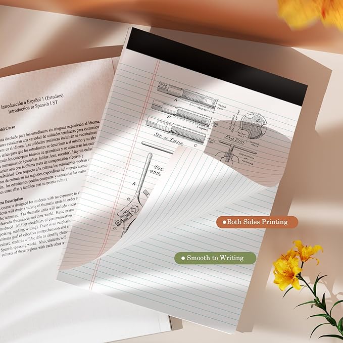 White Legal Pads 8.5 x 11 Writing Note Pads 9/32'' College Ruled & Double-Sided Printing - 30 Sheets Premium Thick Paper - 38 Lines Perforated Notepads 8.5 x 11'' 6 Pack for Office, Homework