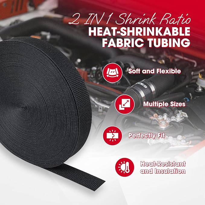 2 in 1 Heat Shrink Braided Sleeving Fabric Tubing-Ideal fit Irregular Shape Hose/Cable/Wire (3/8"(10mm), 100FT)