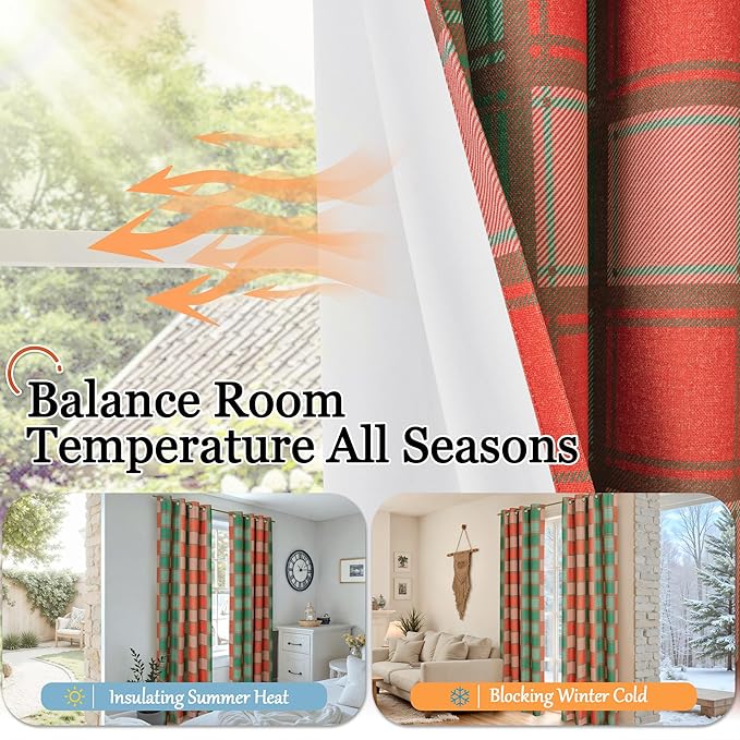 Lajode Plaid Curtains for Living Room 63 Inch Long