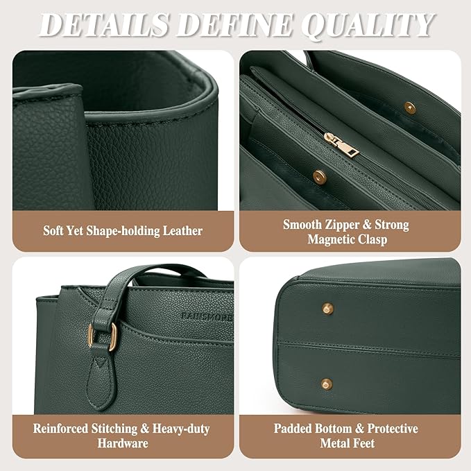 RAINSMORE Laptop Bag for Women 15.6 Inch Work Tote Bags Waterproof Computer Bags Leather Professional Laptop Purse Womens Laptop Briefcase Large Handbag for Office Teacher Travel, Green