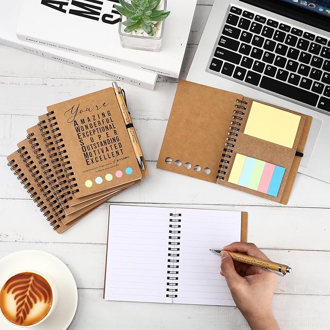 Jetec Inspirational Notebooks Bulk Spiral Notebook with Sticky Notepad Motivational Pens Valentines Day Gifts for for Employee Coworker Nurse Staff Teacher Nurse Volunteer(75 Sets,Amazing)
