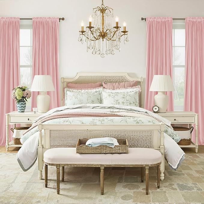 NICETOWN Baby Pink Velvet Curtains 84 inch Long 2 Panels