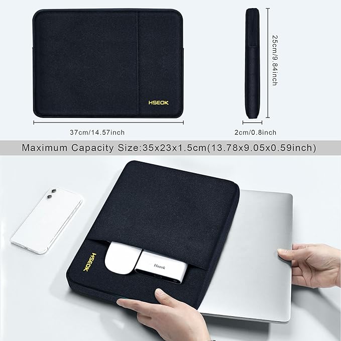 Hseok Laptop Sleeve 15 inch Case with Side Pocket Compatible with MacBook Air 15" M3 M2, Mac Pro 15“, Surface Laptop 15, XPS 15 and Most 14-15 inch Notebooks Chromebooks Tablets,B01K01