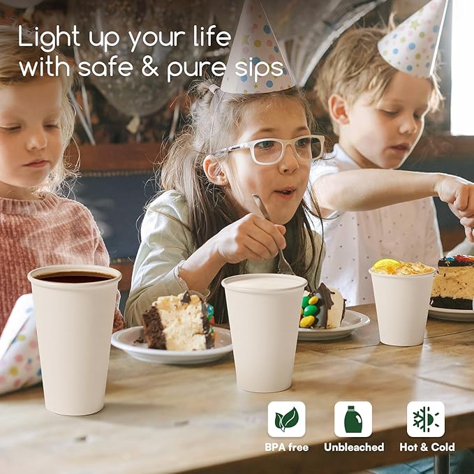 12 oz Coffee Cups Disposable White Paper Cups, 500 Pack BPA Free Leak Proof Hot Cups, 300GSM Thickened Disposable Cups,Unbleached Hot Cold Drink Cups for Everyday Home Office Coffee Bar Party Supplies