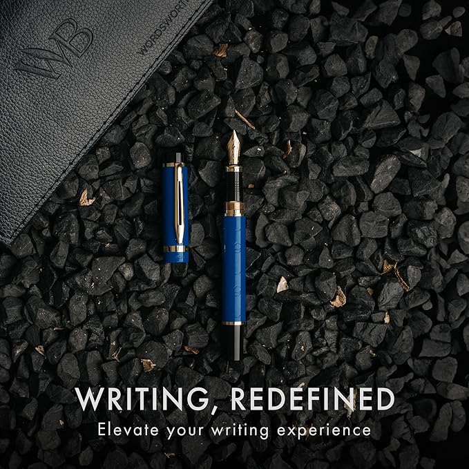 Wordsworth & Black Primori Fountain Pen Set - Blue Gold, Medium Nib, Gift Case, 24 Ink Cartridges, Refill Converter, Manual, Smooth Writing, Left & Right Handed