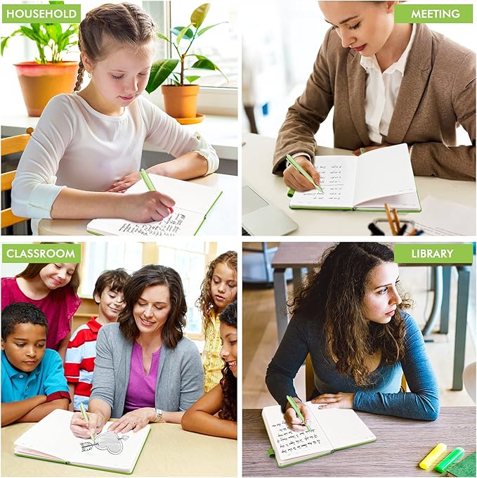 feela 3 Pack Notebooks Journals Bulk, Hardcover Notebook Classic Ruled Lined Journals with Pen Holder for Women Girls School Business Supplies, with 3 Black Pens, 120 GSM, 5.1”x8.3”, A5, Green