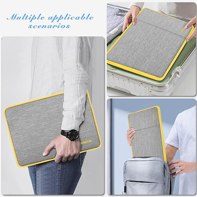 Hseok Laptop Case 15.6 Inch Sleeve, Shockproof Protective Water Repellent with Accessory Pocket,Compatible with Mac Pro 16 inch 2025-2019, Sleeve Bag for Most 15 15.6 16 Notebooks,Gray&Yellow