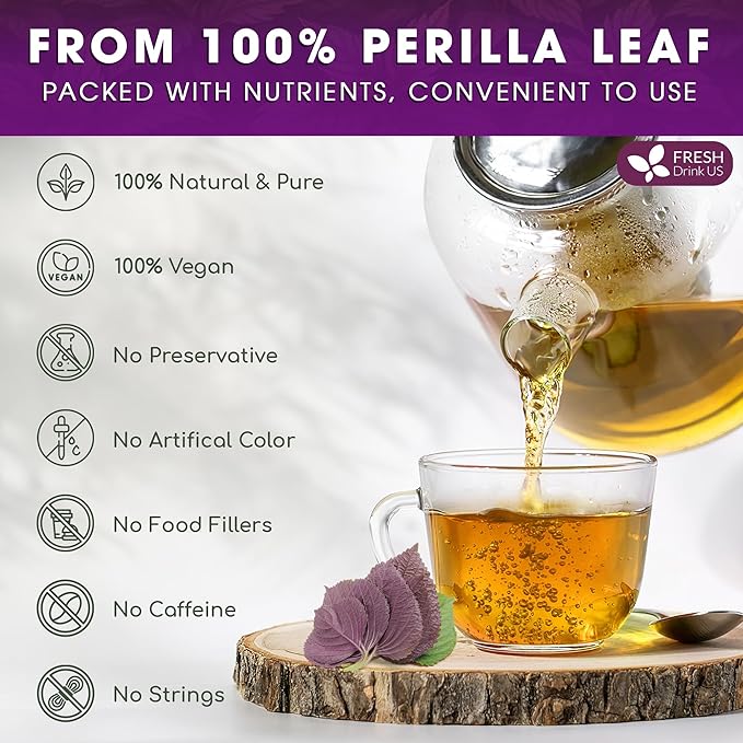 FreshDrinkUS, Premium Perilla Leaf Tea – 40 Tea Bags | 100% Pure Perilla Leaves | Caffeine-Free, Non-GMO, Natural Packaging | Herbal Tea Bags for Daily Enjoyment. Gluten-Free. Sugar-Free. Vegan