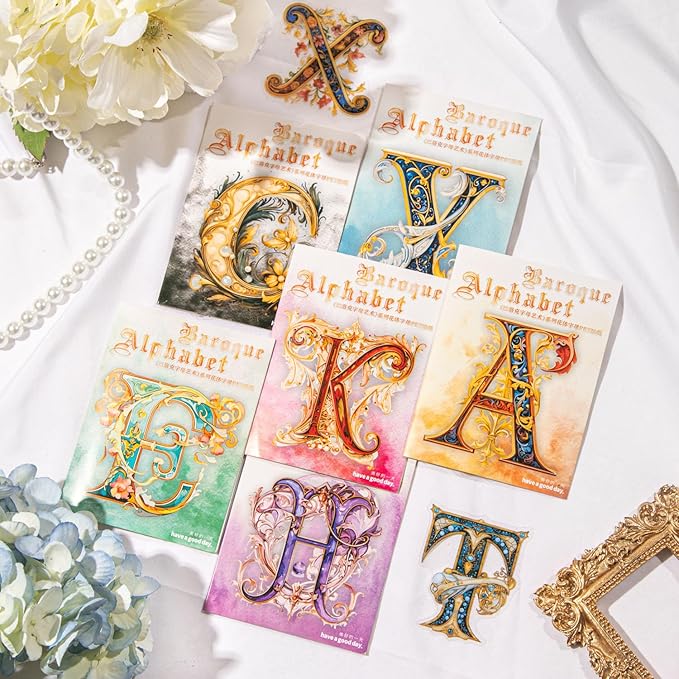 AuriicLeaf Baroque Alphabet Scrapbook Stickers Set, 156PCS Letters Ephemera for Scrapbooking, Junk Journaling, Crafting, DIY Projects, Diaries, and Art Supplies
