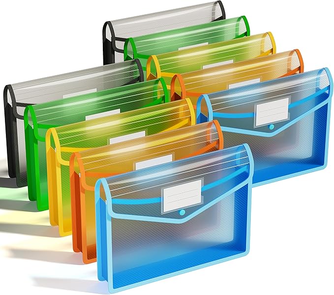 ThinkTex Plastic Expanding File Folder, Transparent envelopes with Snap Closure,No Dividers,Large Capacity,Document Organizer for Receipts, Bills&Taxes,Letter/A4 Size for School/Office/Home-10 Pack