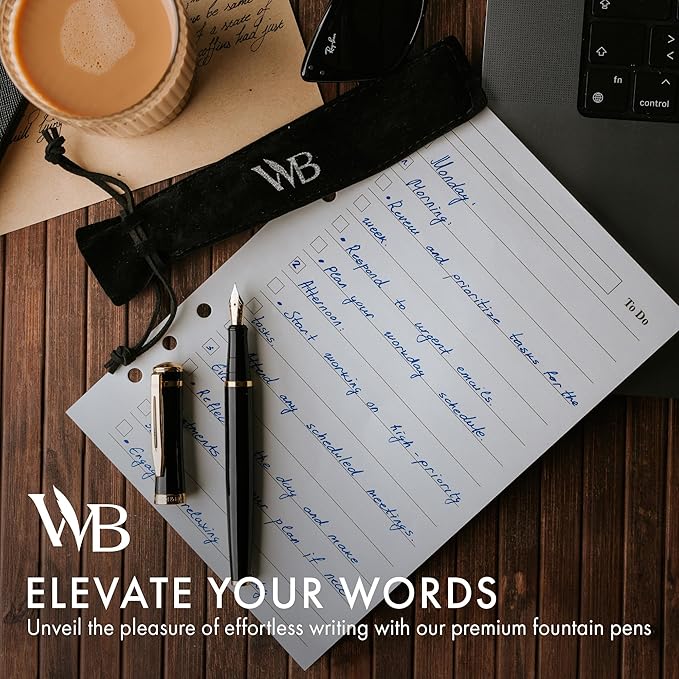 Wordsworth & Black Fountain Pen Set, 18K Gilded Extra Fine Nib, Includes 24 Pack Ink Cartridges, Ink Refill Converter & Gift Pouch, Gold Finish, Calligraphy, [Black Gold], Perfect for Men & Women