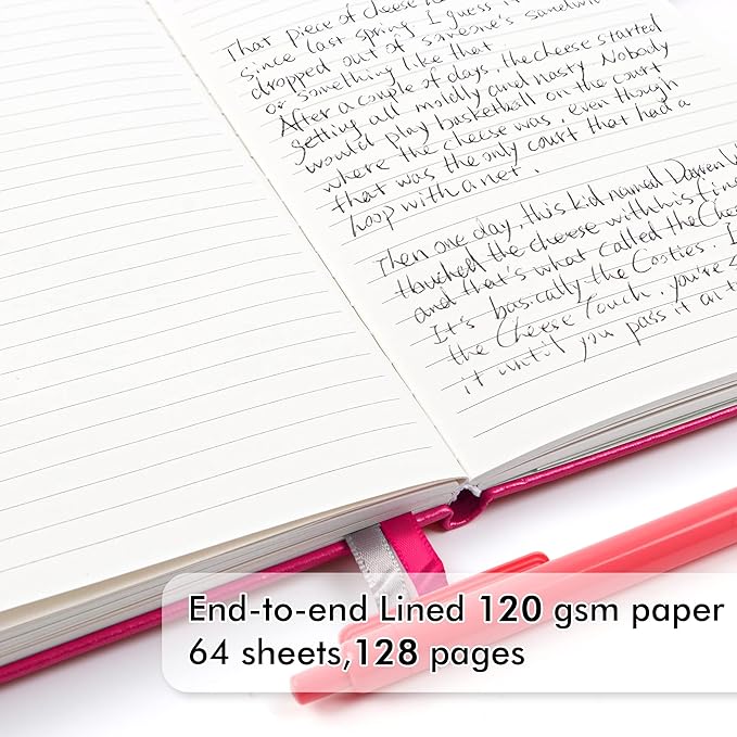 feela 3 Pack Notebooks Journals Bulk, Hardcover Notebook Classic Ruled Lined Journals with Pen Holder for Women Girls School Business Supplies, with 3 Black Pens, 120 GSM, 5.1”x8.3”, A5, Berry