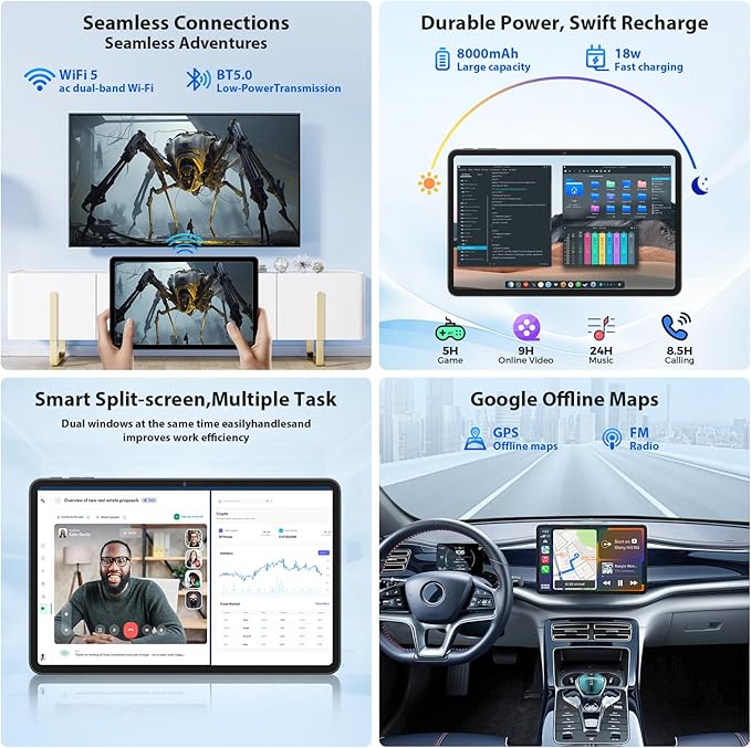 JJGJ 2026 12 Inch Android 16 Tablet with Keyboard, 24GB+256GB+2TB Expand, 2K Gemini AI Tablet with 5G WiFi, Octa-Core, 8000mAh, BT5.0, 16+8MP, 2 in 1 Tablets PC with Case, Mouse, Stylus (Pink Case)