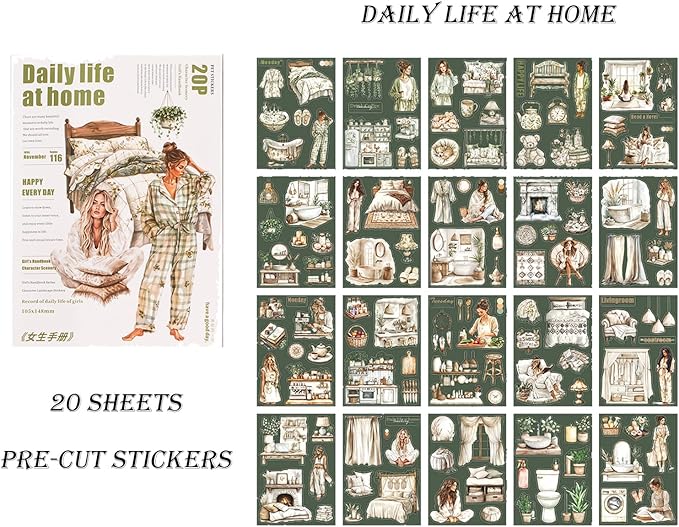 Auguro 4 Books for Girls journaling People Stickers for Scrapbooking 480 Pre-Cut Pet Transparent Stickers for journaling Scrapbooking Supplies