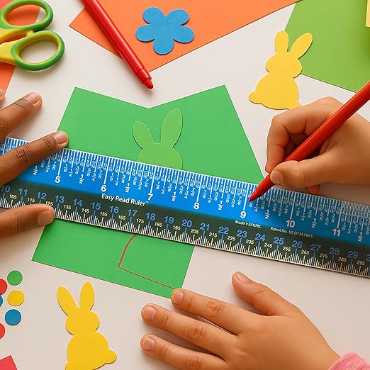 Victor EZ12PBL Plastic Dual Color 12 Inch Easy Read Ruler with Inches, Centimeters and Millimeters Measurements, Blue/Black