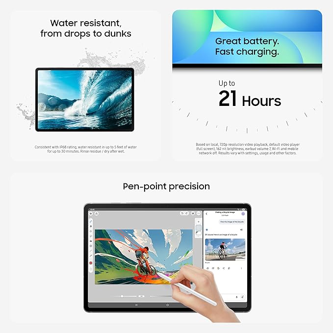 SAMSUNG Galaxy Tab S10 FE+ 13.1” 128GB WiFi Android Tablet, Large Display, Long Battery Life, Exynos 1580 Processor, IP68, Water-Resistant, 90 Hz Refresh, S Pen for Note-Taking, US Version, Gray