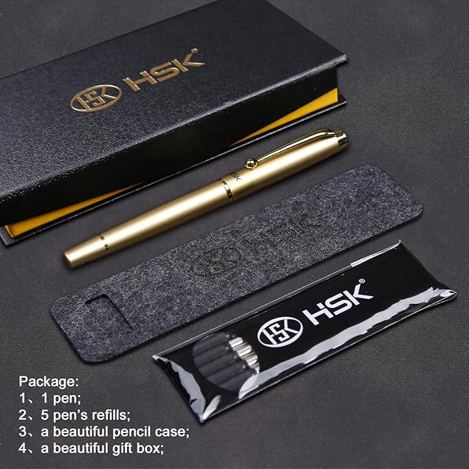 HSK Ballpoint Pens Luxury gift Pen Black Refill Line width 0.5mm,Best Ball Pen Gift Set for Men & Women Professional Executive,Office,Nice Pens Classy Gift Box (Gold)