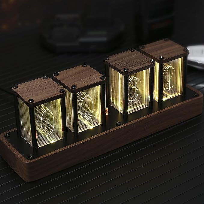 ClocTeck Nixie Tube Clock Walnut Digital Clock, Support Wi-Fi Time SYNC, Alarm & Timer, 12/24H Display, A Retro Gift for Friends