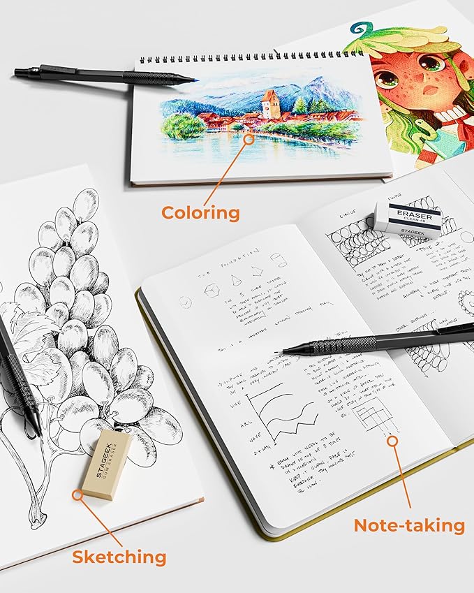 30PCS Black Metal Mechanical Pencil Set in Leather Case, 0.5/0.7/0.9/2.0mm Art Drafting Pencils with 16 Tubes Graphite Leads (6B 4B 2B HB 2H 4H) & Colored Refills for Sketching, Drawing, Writing